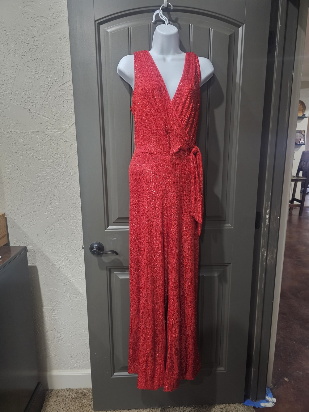 Reba Bold Red Sequin Romper